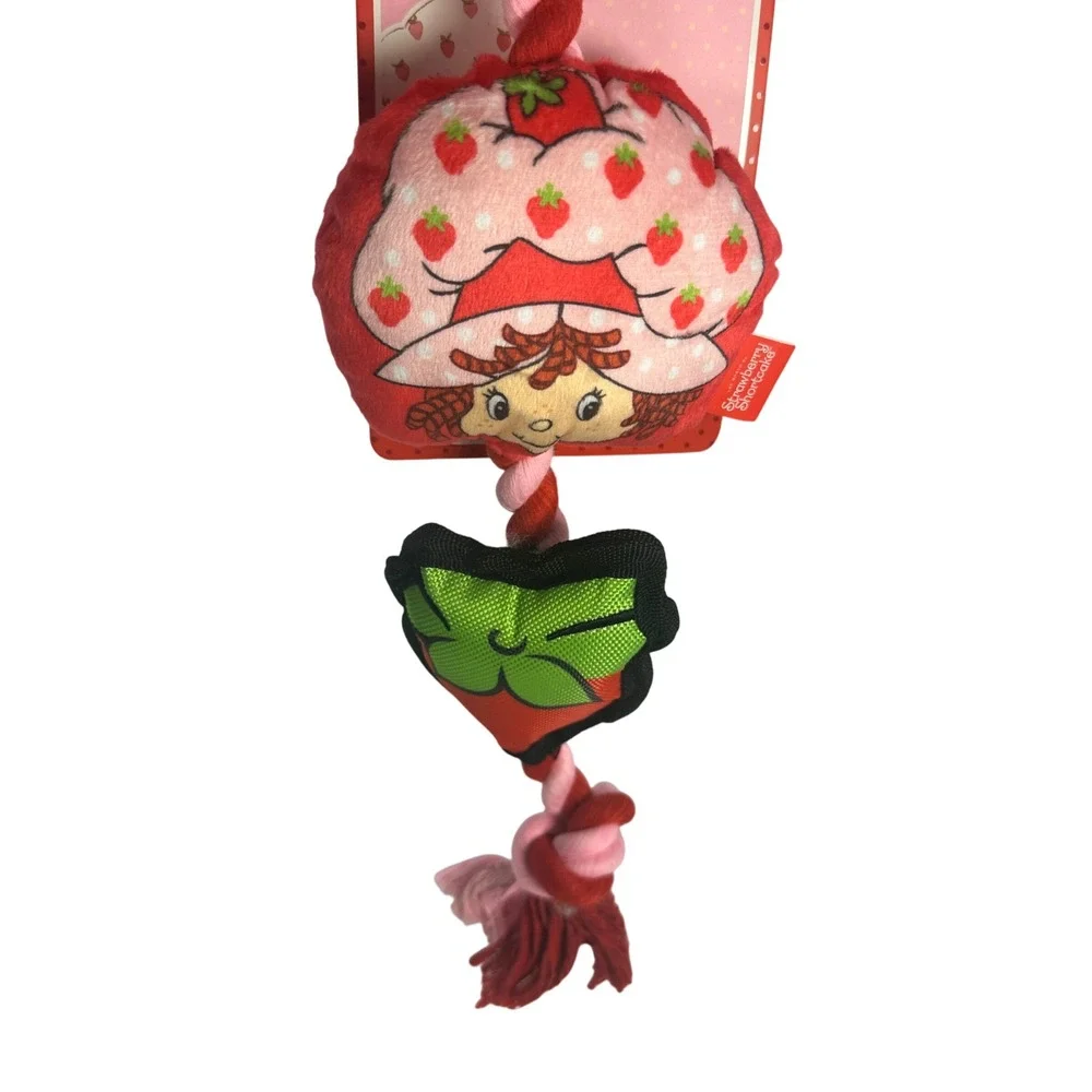 Strawberry Shortcake Dog Toy Pet Squeaky Crinkle Rope‎ Plush Red Pink New
